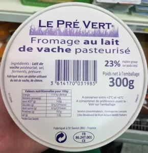 Lait de vache pasteurisé