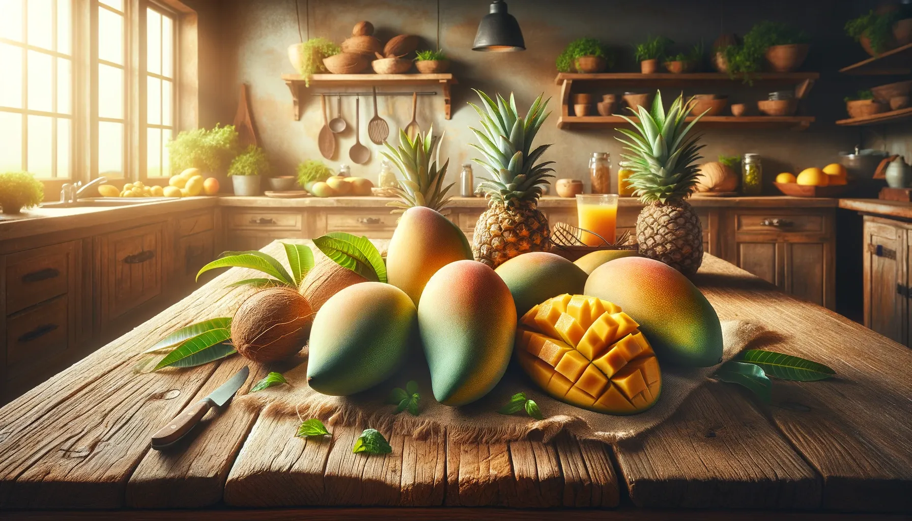 Mangue et fruits sur une table