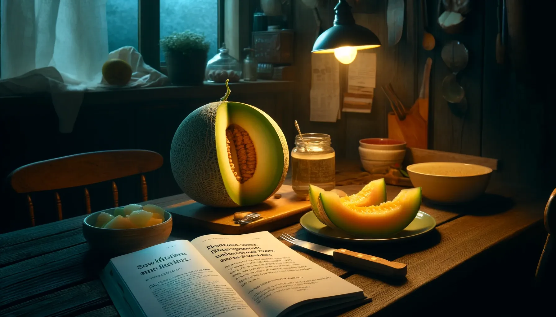 Melon sur une table à manger le soir